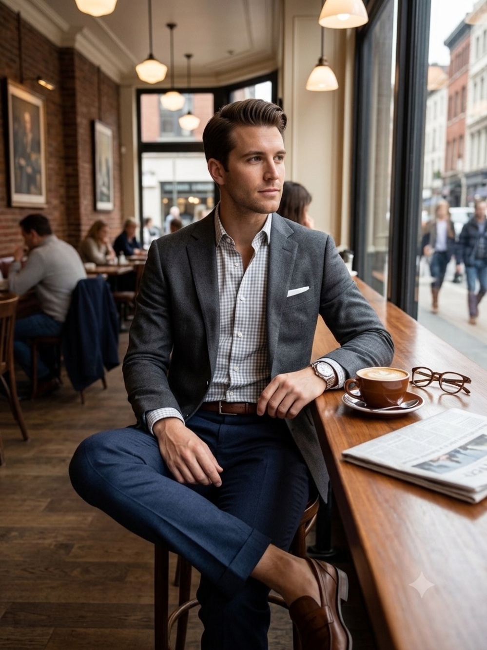Theory Men's Gray and White Gingham Button-Down Shirt